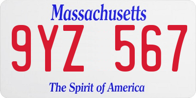 MA license plate 9YZ567