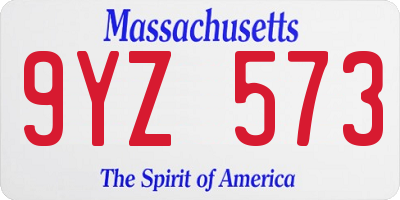 MA license plate 9YZ573