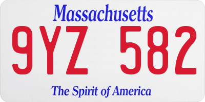 MA license plate 9YZ582