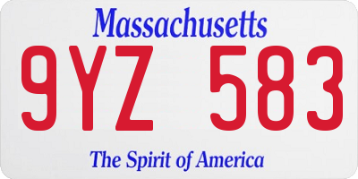 MA license plate 9YZ583