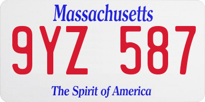 MA license plate 9YZ587