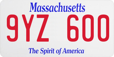 MA license plate 9YZ600