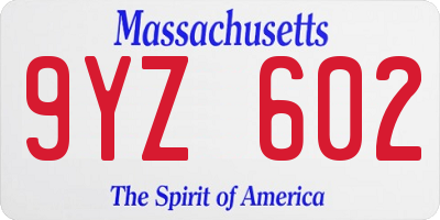 MA license plate 9YZ602