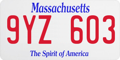 MA license plate 9YZ603
