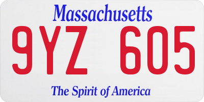 MA license plate 9YZ605