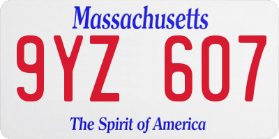 MA license plate 9YZ607