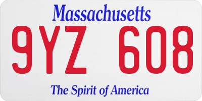 MA license plate 9YZ608