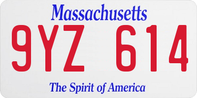 MA license plate 9YZ614