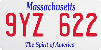 MA license plate 9YZ622
