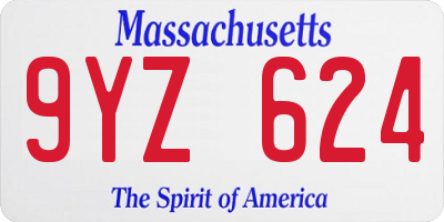 MA license plate 9YZ624
