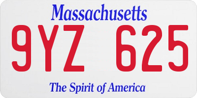 MA license plate 9YZ625