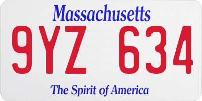 MA license plate 9YZ634