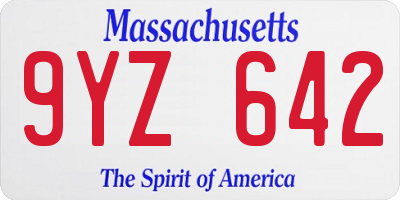 MA license plate 9YZ642