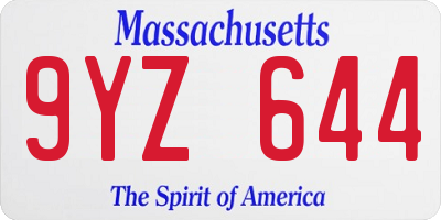MA license plate 9YZ644