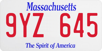 MA license plate 9YZ645