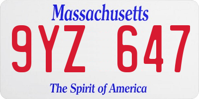 MA license plate 9YZ647