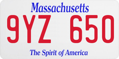 MA license plate 9YZ650