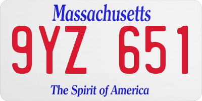 MA license plate 9YZ651