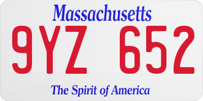 MA license plate 9YZ652