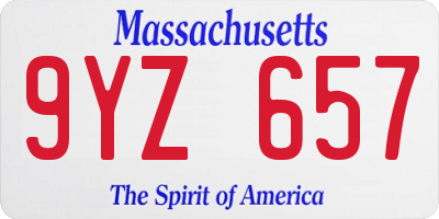 MA license plate 9YZ657
