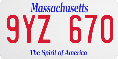 MA license plate 9YZ670