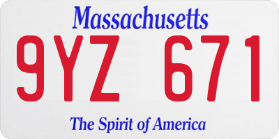MA license plate 9YZ671
