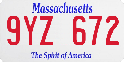 MA license plate 9YZ672