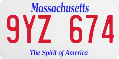 MA license plate 9YZ674