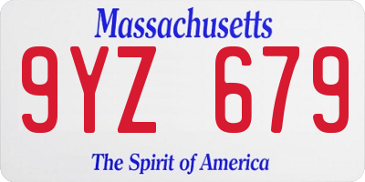 MA license plate 9YZ679