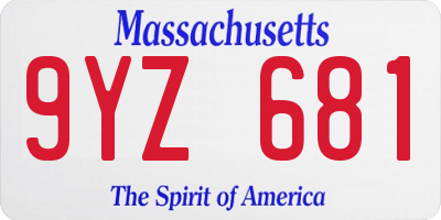 MA license plate 9YZ681