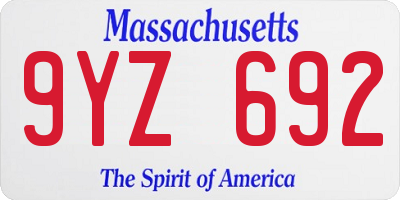 MA license plate 9YZ692