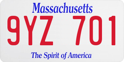 MA license plate 9YZ701