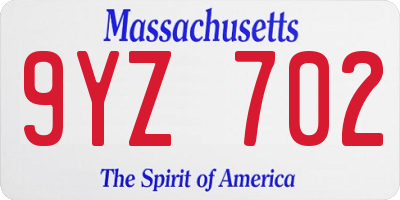 MA license plate 9YZ702