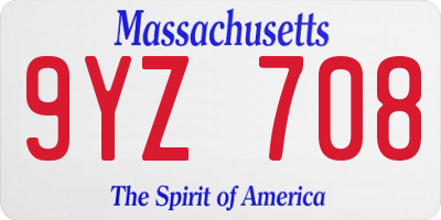 MA license plate 9YZ708