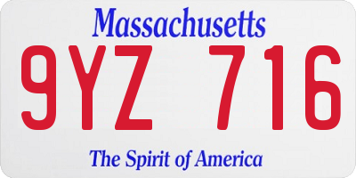 MA license plate 9YZ716