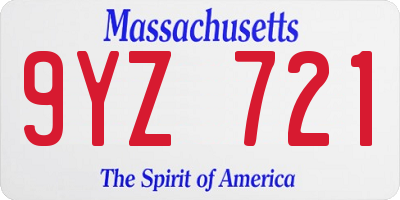 MA license plate 9YZ721