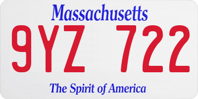 MA license plate 9YZ722