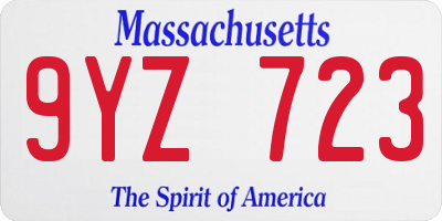 MA license plate 9YZ723