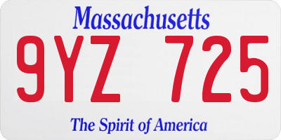 MA license plate 9YZ725