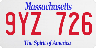MA license plate 9YZ726
