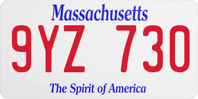 MA license plate 9YZ730