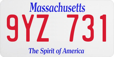 MA license plate 9YZ731