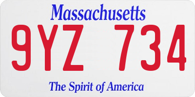 MA license plate 9YZ734