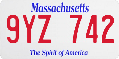 MA license plate 9YZ742