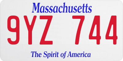 MA license plate 9YZ744