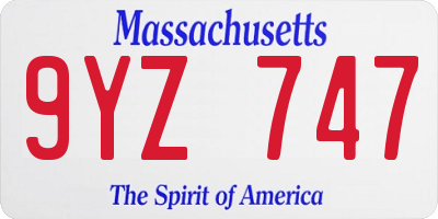 MA license plate 9YZ747