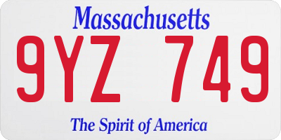 MA license plate 9YZ749