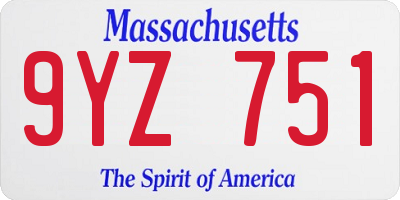 MA license plate 9YZ751