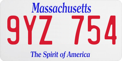 MA license plate 9YZ754