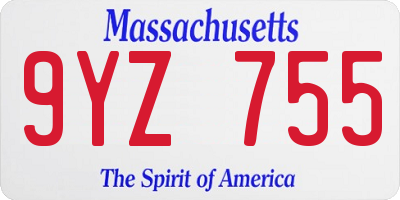 MA license plate 9YZ755